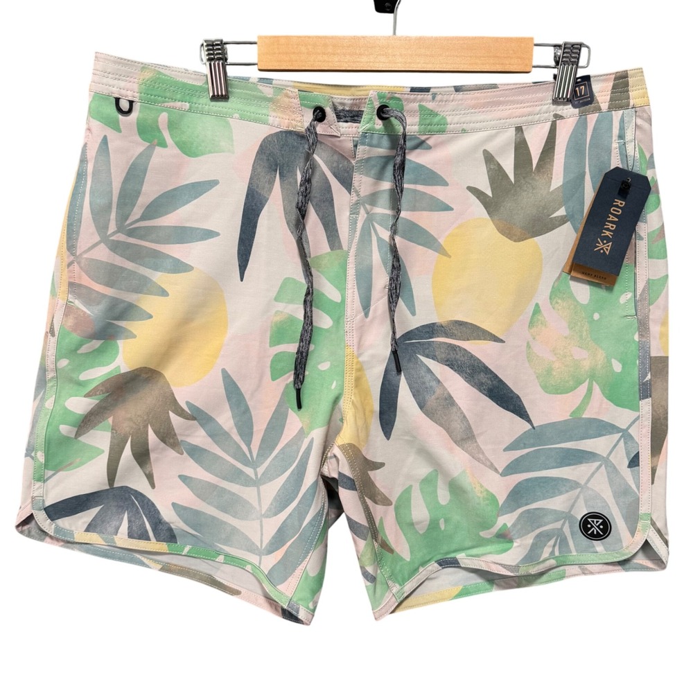 ROARK Chiller De Palmas Board Shorts 36 Hemp Blend Floral Print‎ Swim Trunks